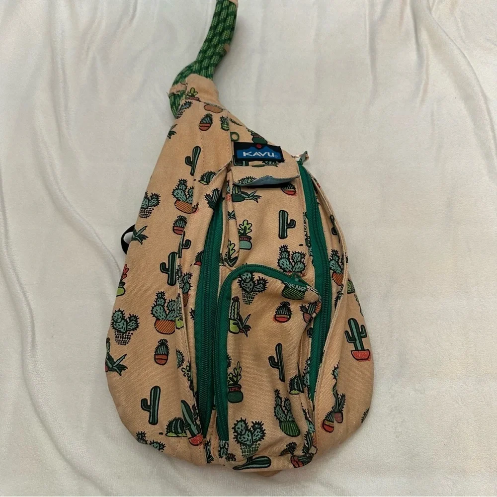 KAVU mini rope bag prickle perfect Cactus Print Sling Bag Tan Green 51240